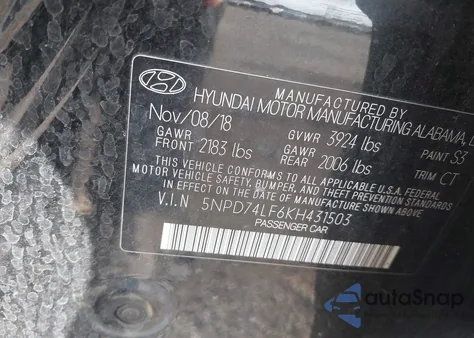 2019 Hyundai Elantra Se from USA, damaged, VIN 5NPD74LF6KH431503